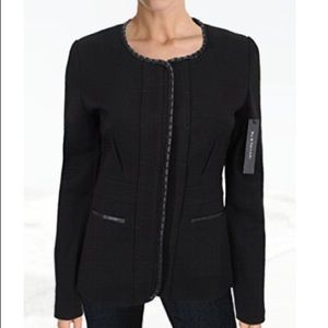 Elie Tahari Faux Leather Trim Whipstitch Jacket